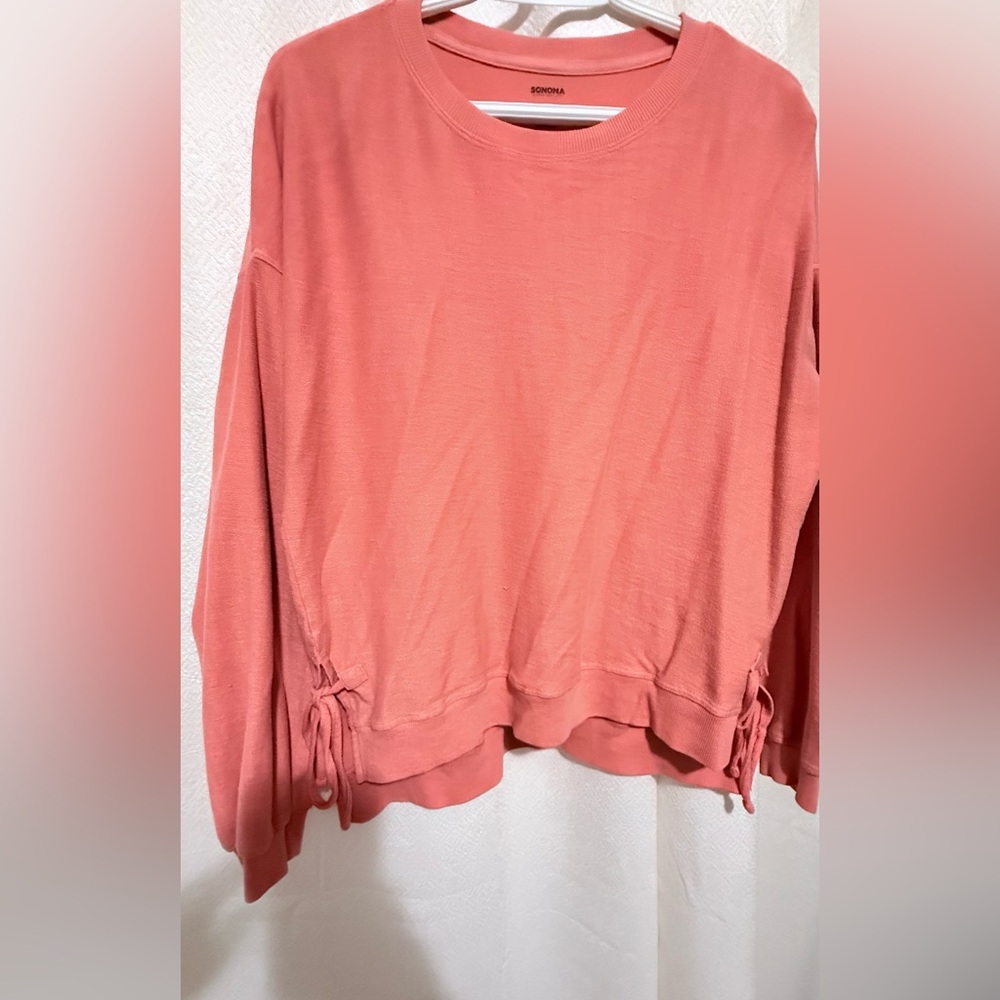 Sonoma Pink Long Sleeve Tie Front Sweatshirt